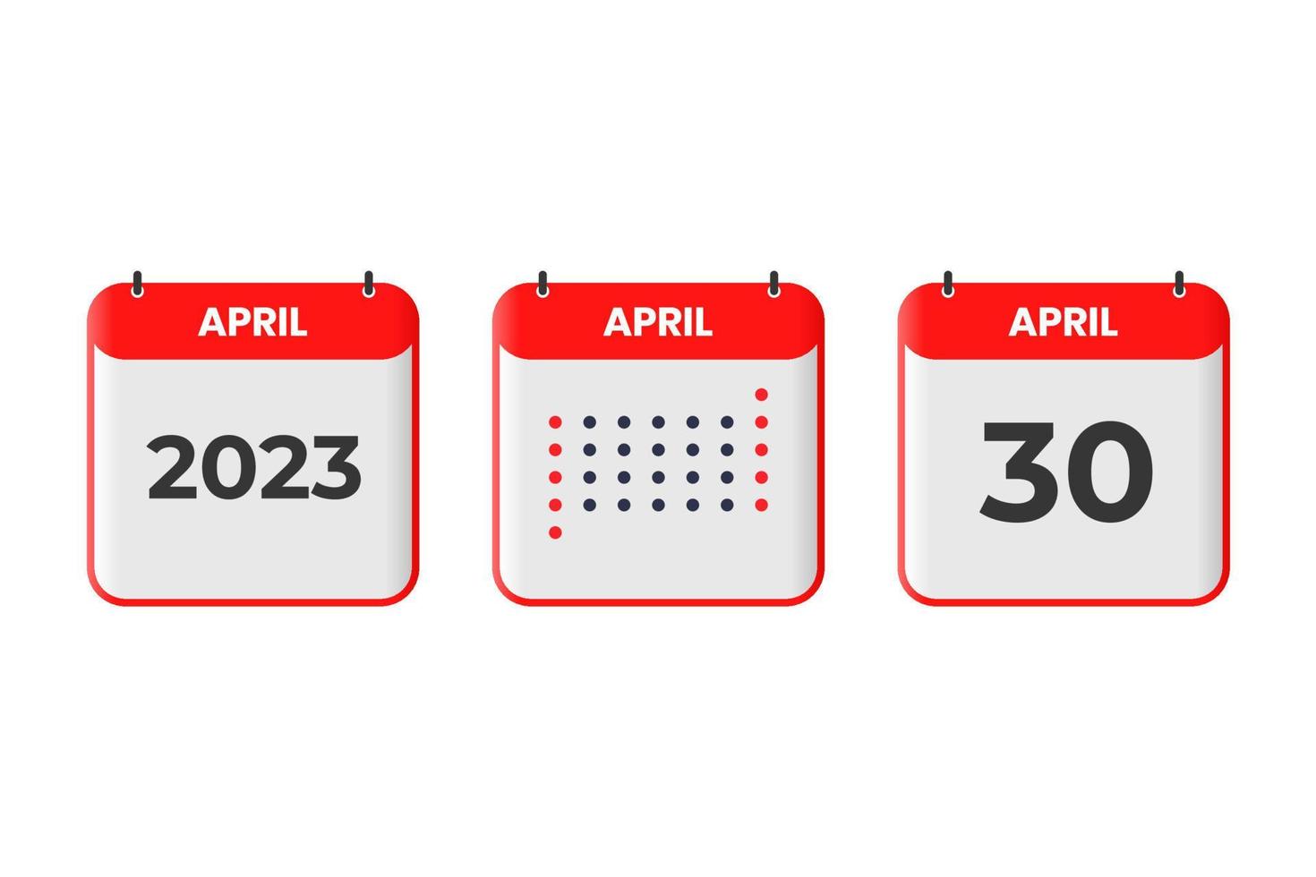 30 de abril icono de diseño de calendario. calendario 2023, cita, concepto de fecha importante vector