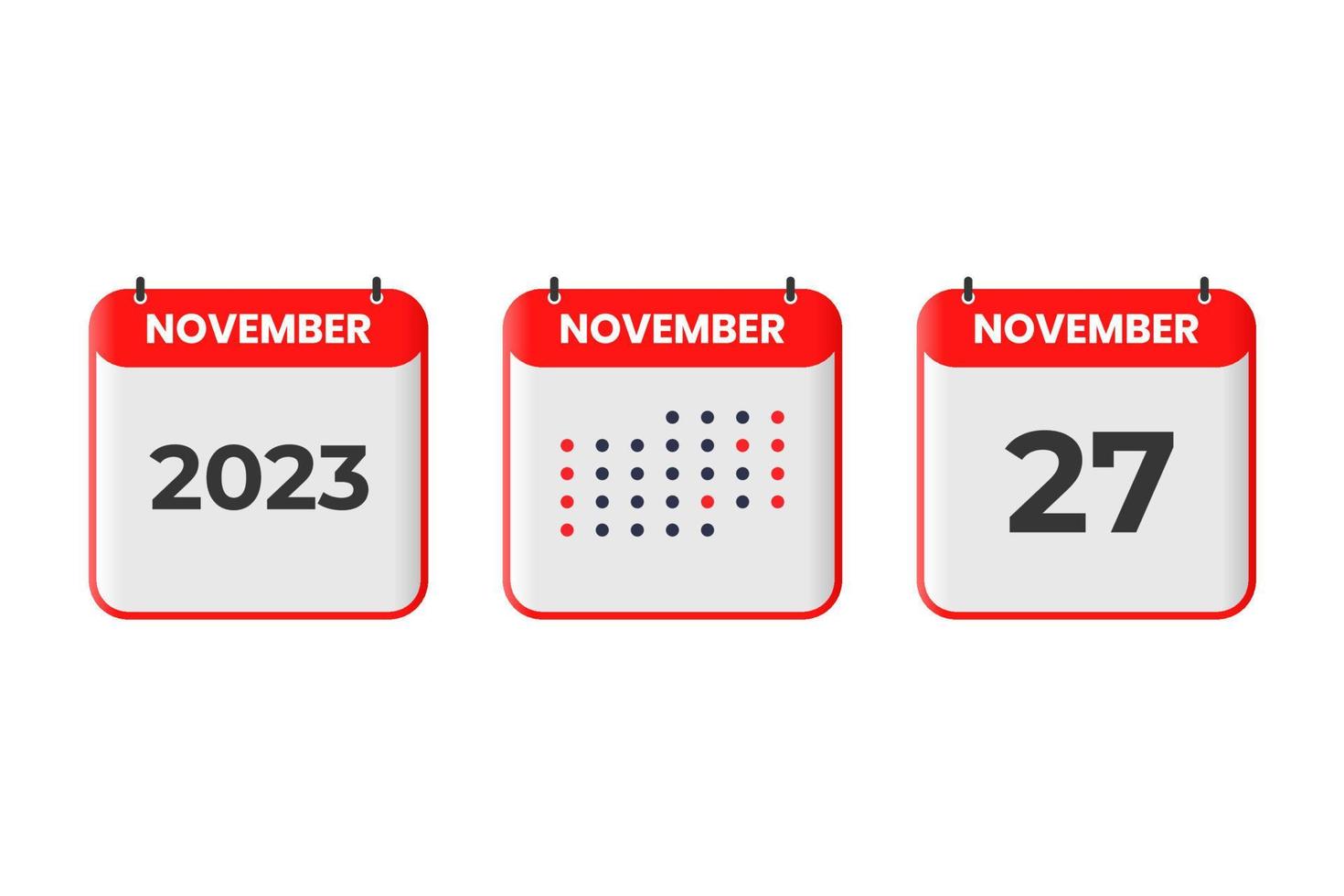 November 27 calendar design icon. 2023 calendar schedule, appointment, important date concept vector