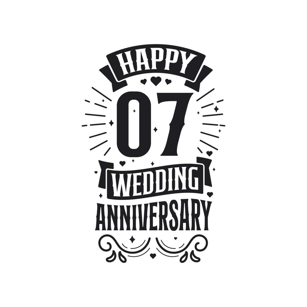 Diseño de tipografía de celebración de aniversario de 7 años. feliz séptimo aniversario de boda cita diseño de letras. vector