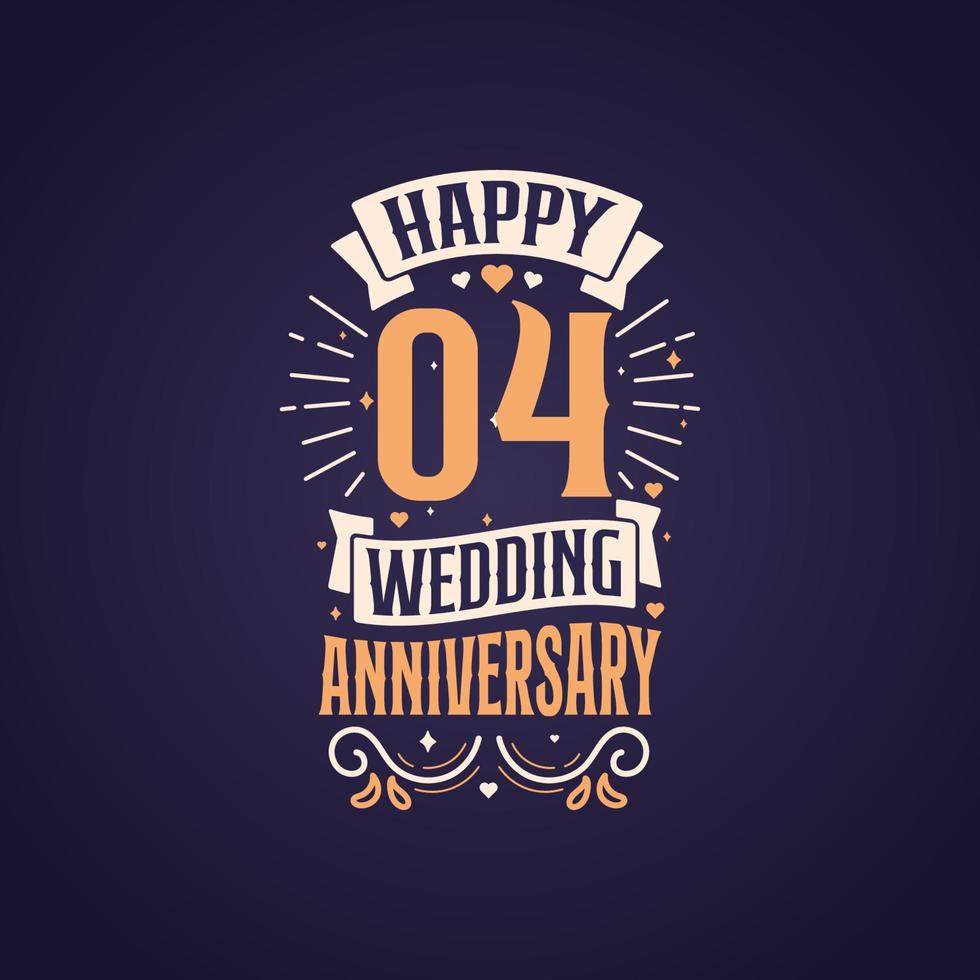 feliz 4to aniversario de boda cita diseño de letras. Diseño de tipografía de celebración de aniversario de 4 años. vector