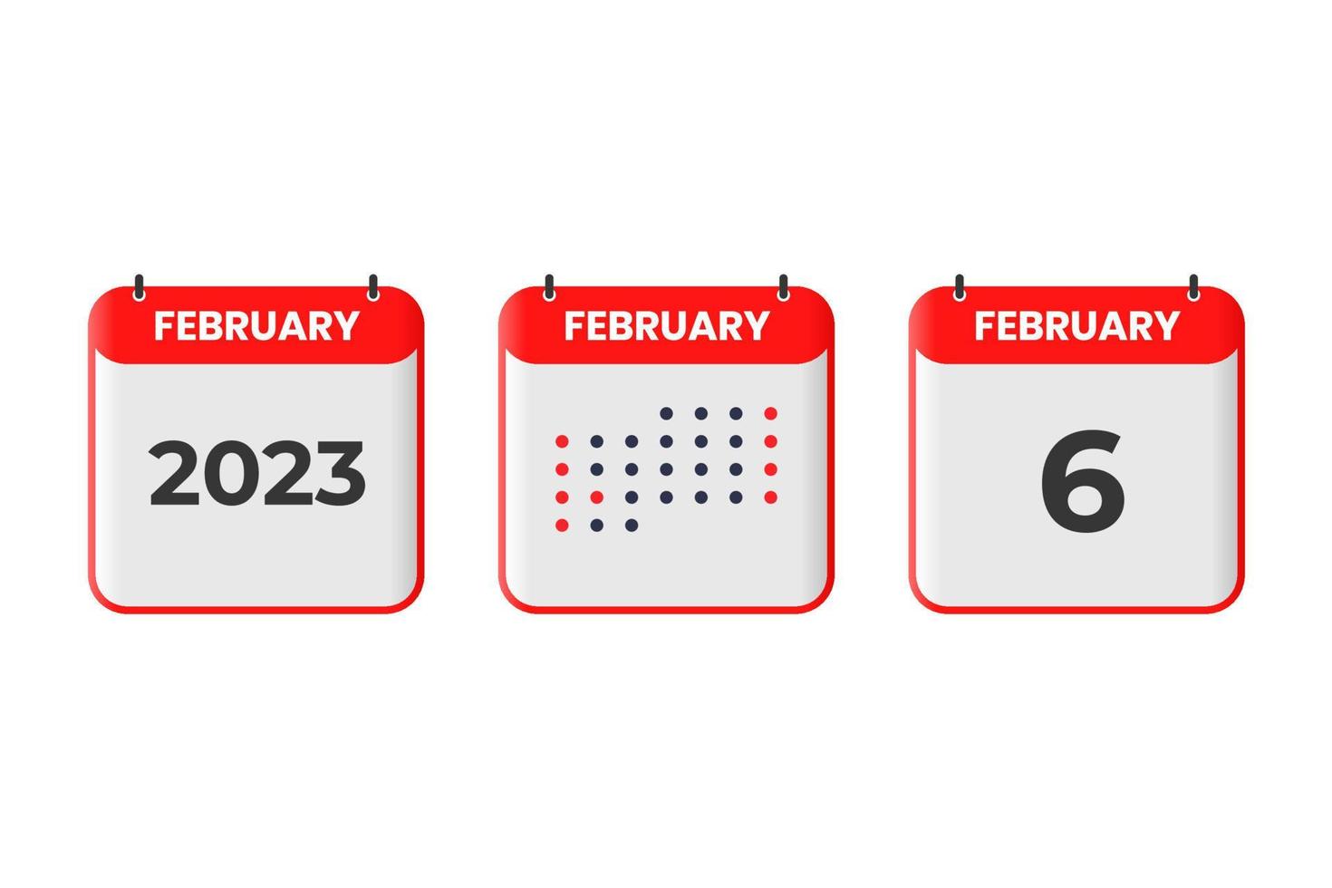 icono de diseño de calendario del 6 de febrero. calendario 2023, cita, concepto de fecha importante vector