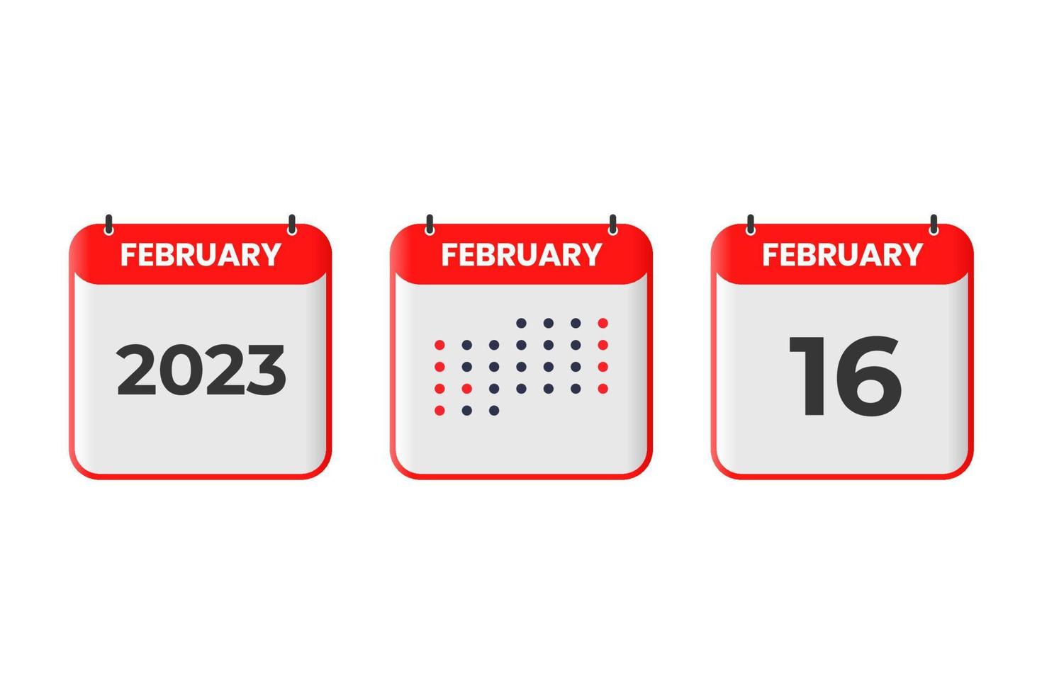 16 de febrero icono de diseño de calendario. calendario 2023, cita, concepto de fecha importante vector