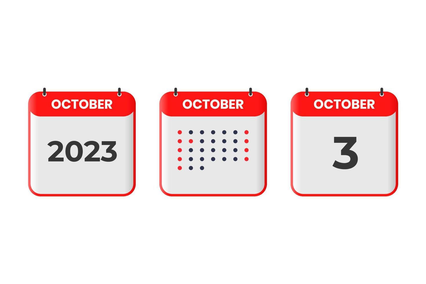 3 de octubre icono de diseño de calendario. calendario 2023, cita, concepto de fecha importante vector