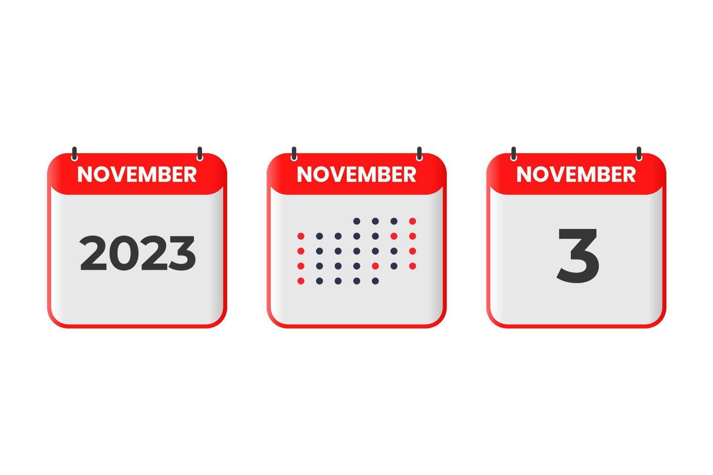 November 3 calendar design icon. 2023 calendar schedule, appointment, important date concept vector