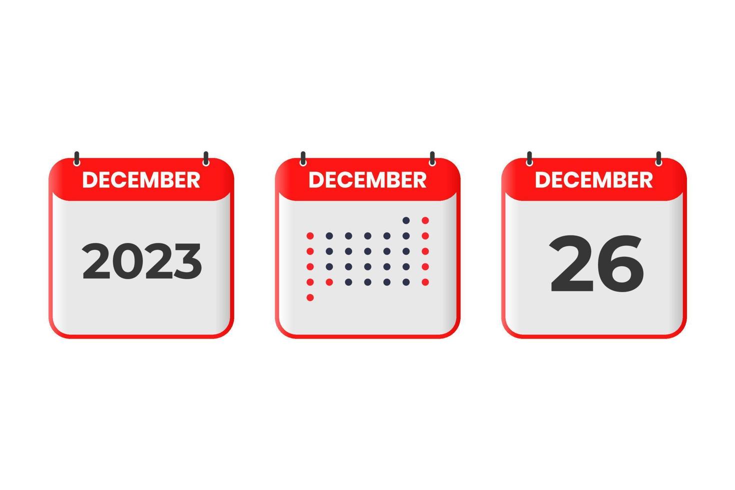 26 de diciembre icono de diseño de calendario. calendario 2023, cita, concepto de fecha importante vector