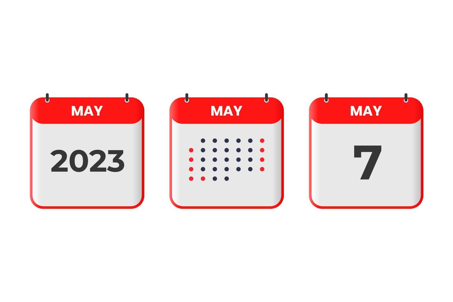 icono de diseño de calendario del 7 de mayo. calendario 2023, cita, concepto de fecha importante vector