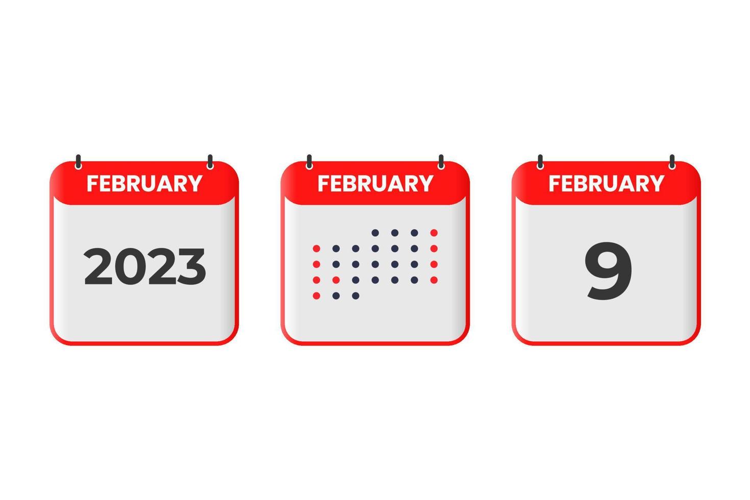 February 9 calendar design icon. 2023 calendar schedule, appointment, important date concept vector