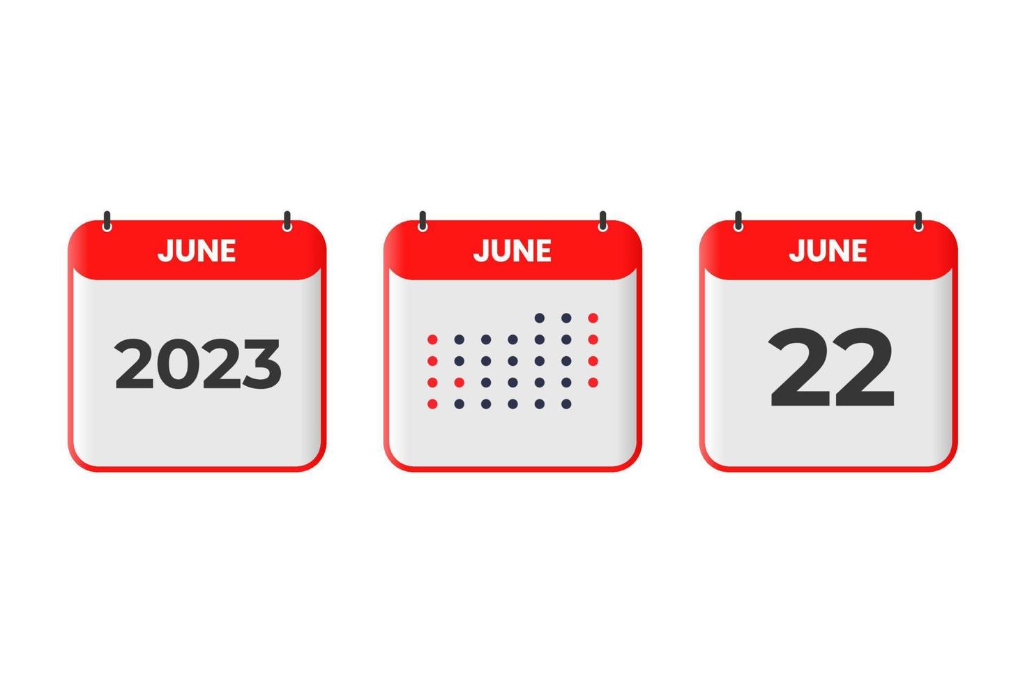 June 22 calendar design icon. 2023 calendar schedule, appointment, important date concept vector