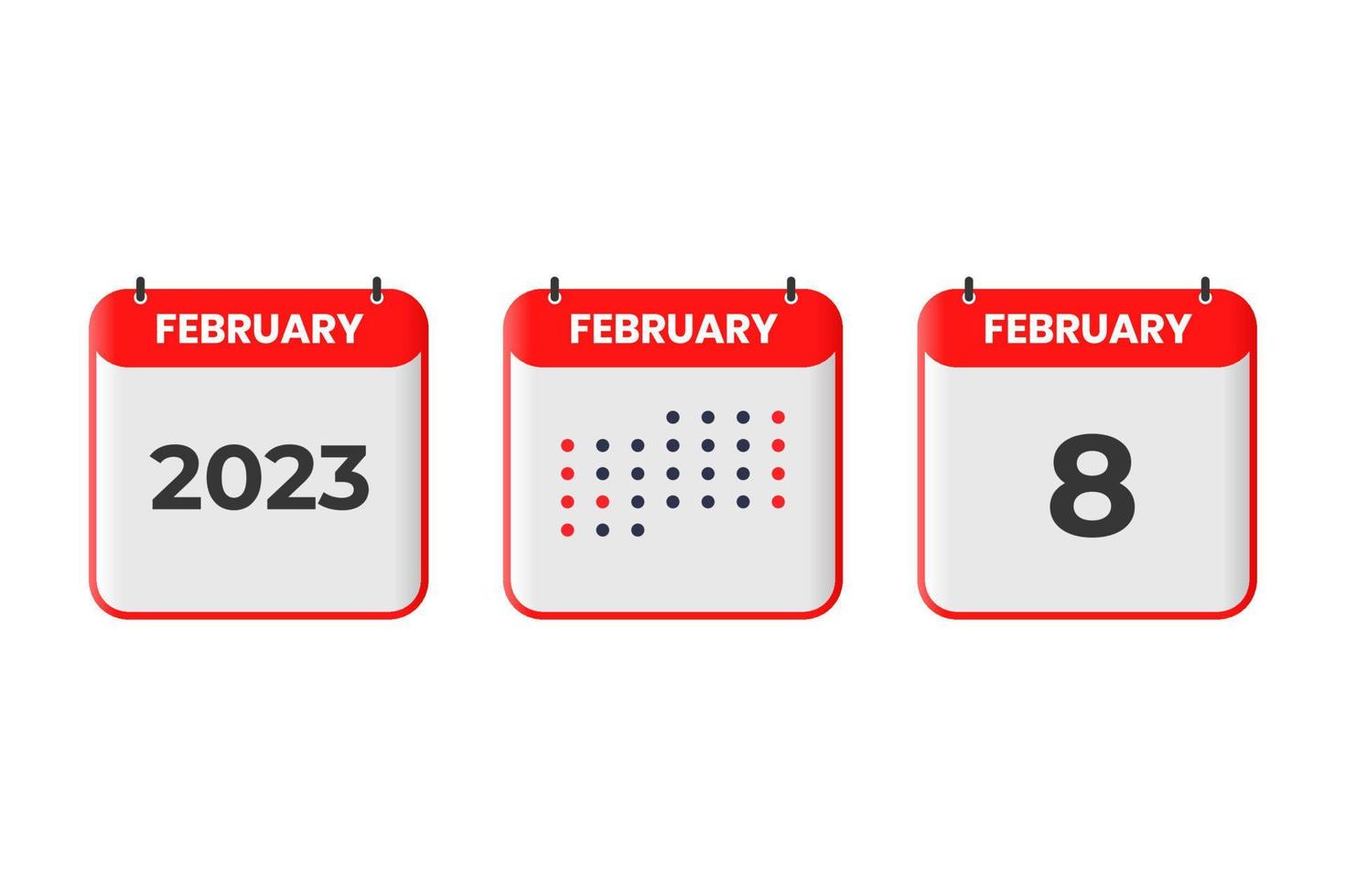 icono de diseño de calendario del 8 de febrero. calendario 2023, cita, concepto de fecha importante vector