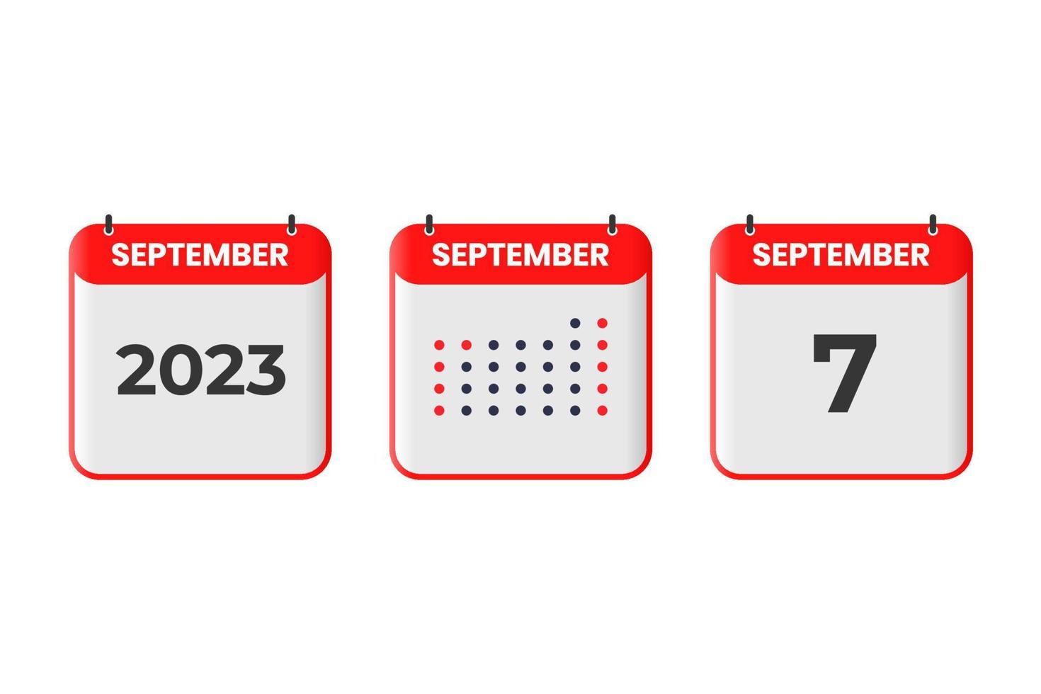 7 de septiembre icono de diseño de calendario. calendario 2023, cita, concepto de fecha importante vector