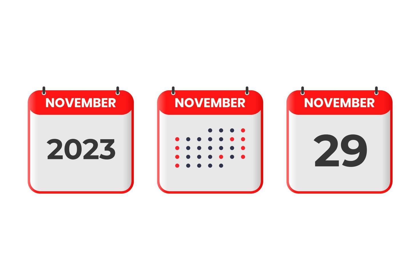 November 29 calendar design icon. 2023 calendar schedule, appointment, important date concept vector