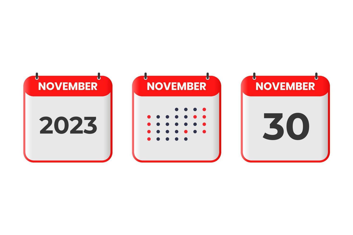 30 de noviembre icono de diseño de calendario. calendario 2023, cita, concepto de fecha importante vector