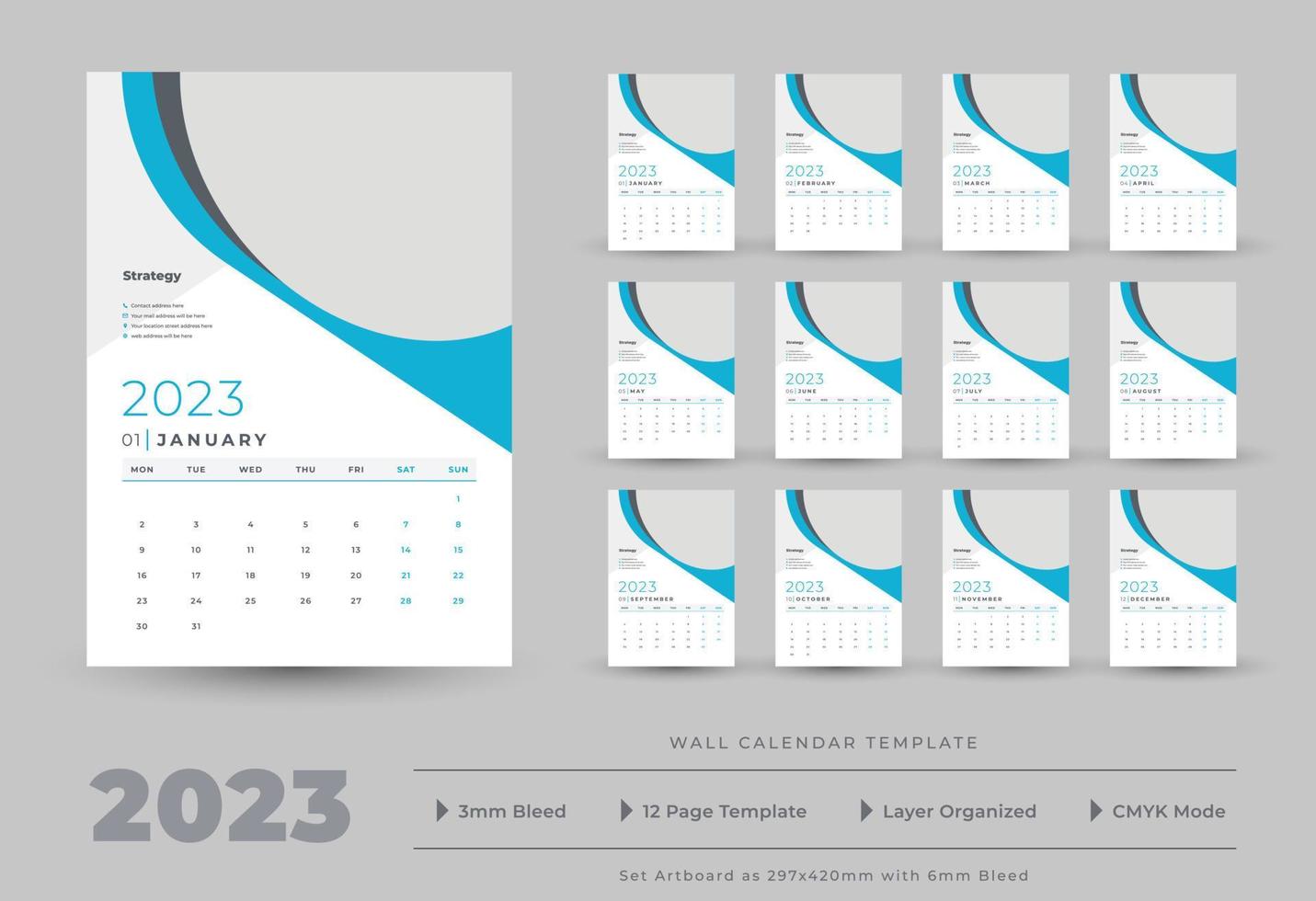 plantilla de calendario de pared 2023 vector