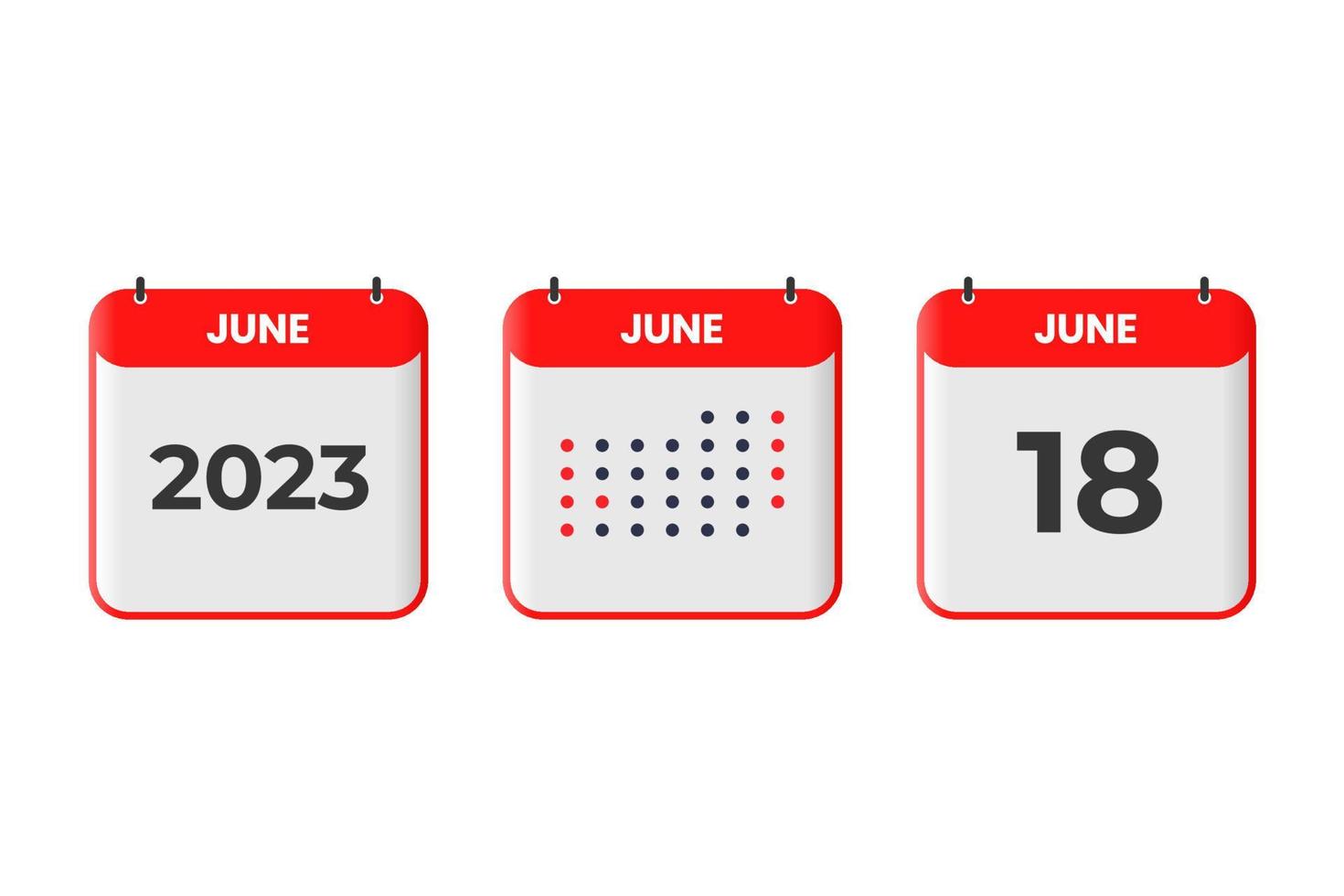 18 de junio icono de diseño de calendario. calendario 2023, cita, concepto de fecha importante vector