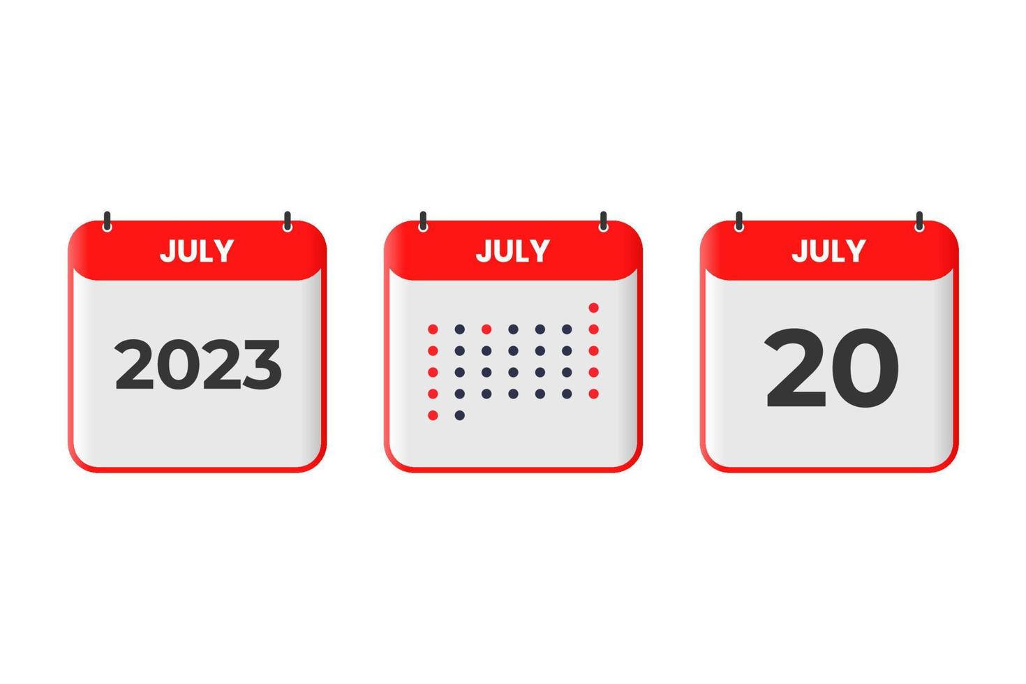 20 de julio icono de diseño de calendario. calendario 2023, cita, concepto de fecha importante vector