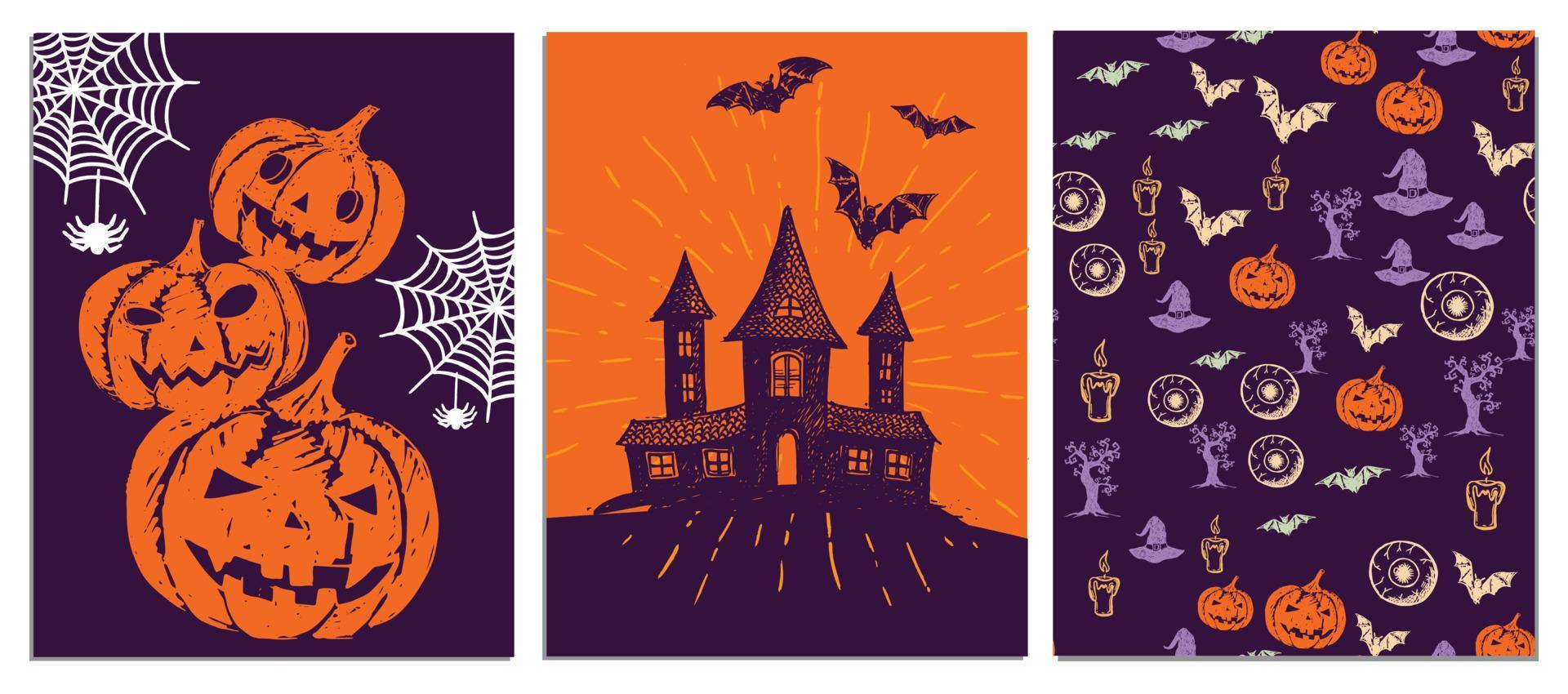 Halloween symbols hand drawn illustrations vector