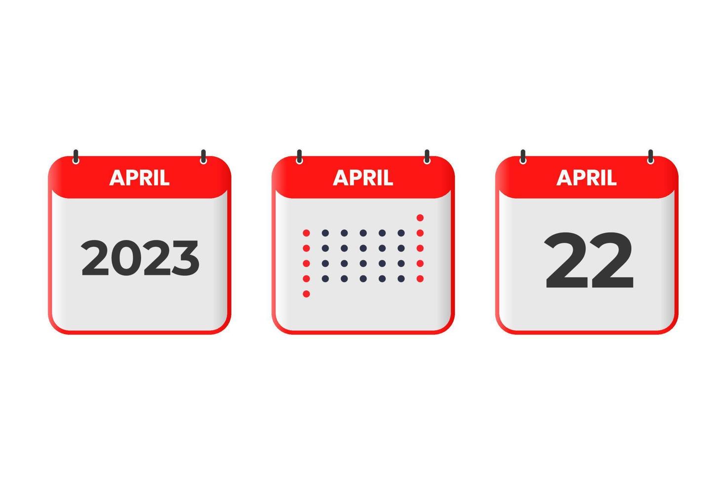 22 de abril icono de diseño de calendario. calendario 2023, cita, concepto de fecha importante vector