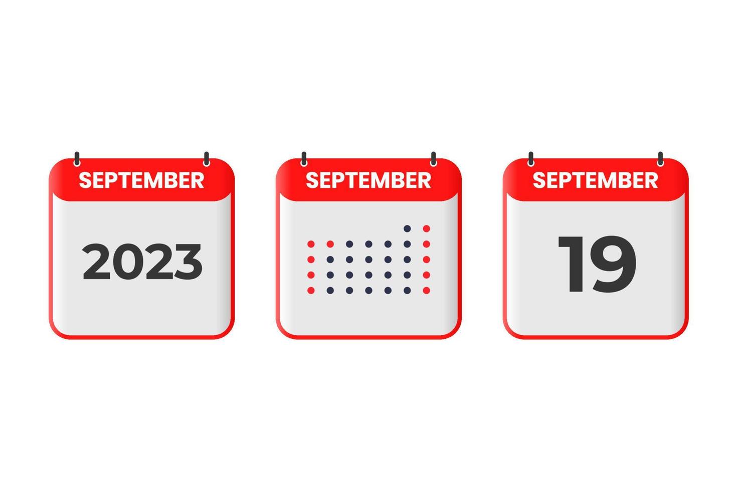September 19 calendar design icon. 2023 calendar schedule, appointment, important date concept vector