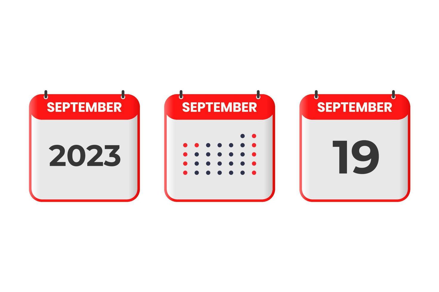 19 de septiembre icono de diseño de calendario. calendario 2023, cita, concepto de fecha importante vector