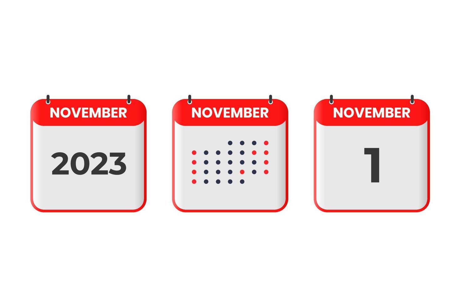 1 de noviembre icono de diseño de calendario. calendario 2023, cita, concepto de fecha importante vector