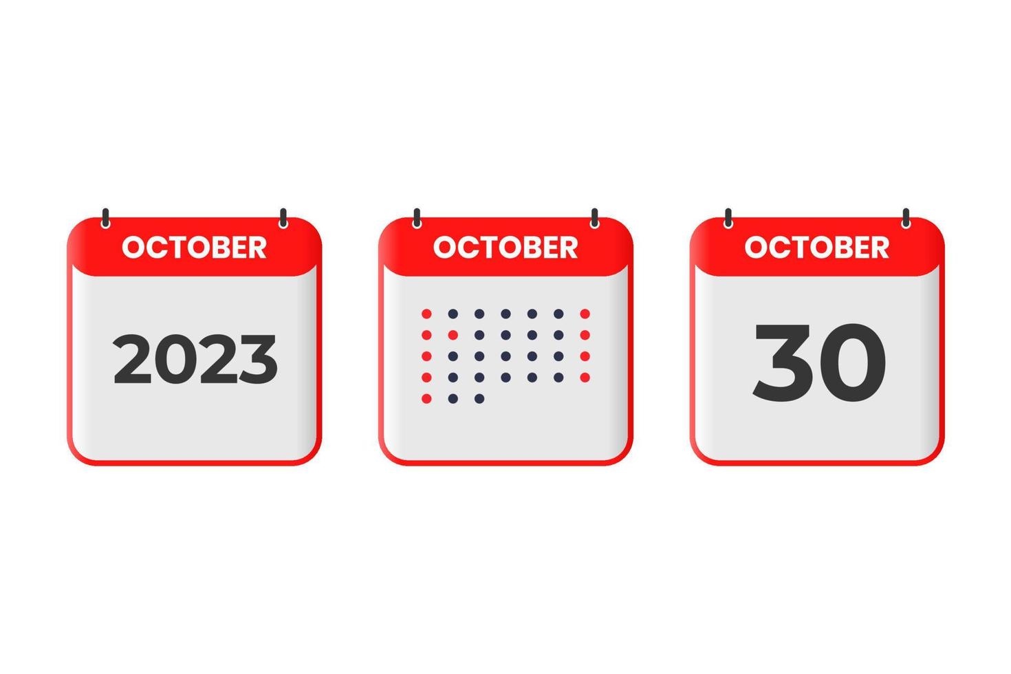 30 de octubre icono de diseño de calendario. calendario 2023, cita, concepto de fecha importante vector