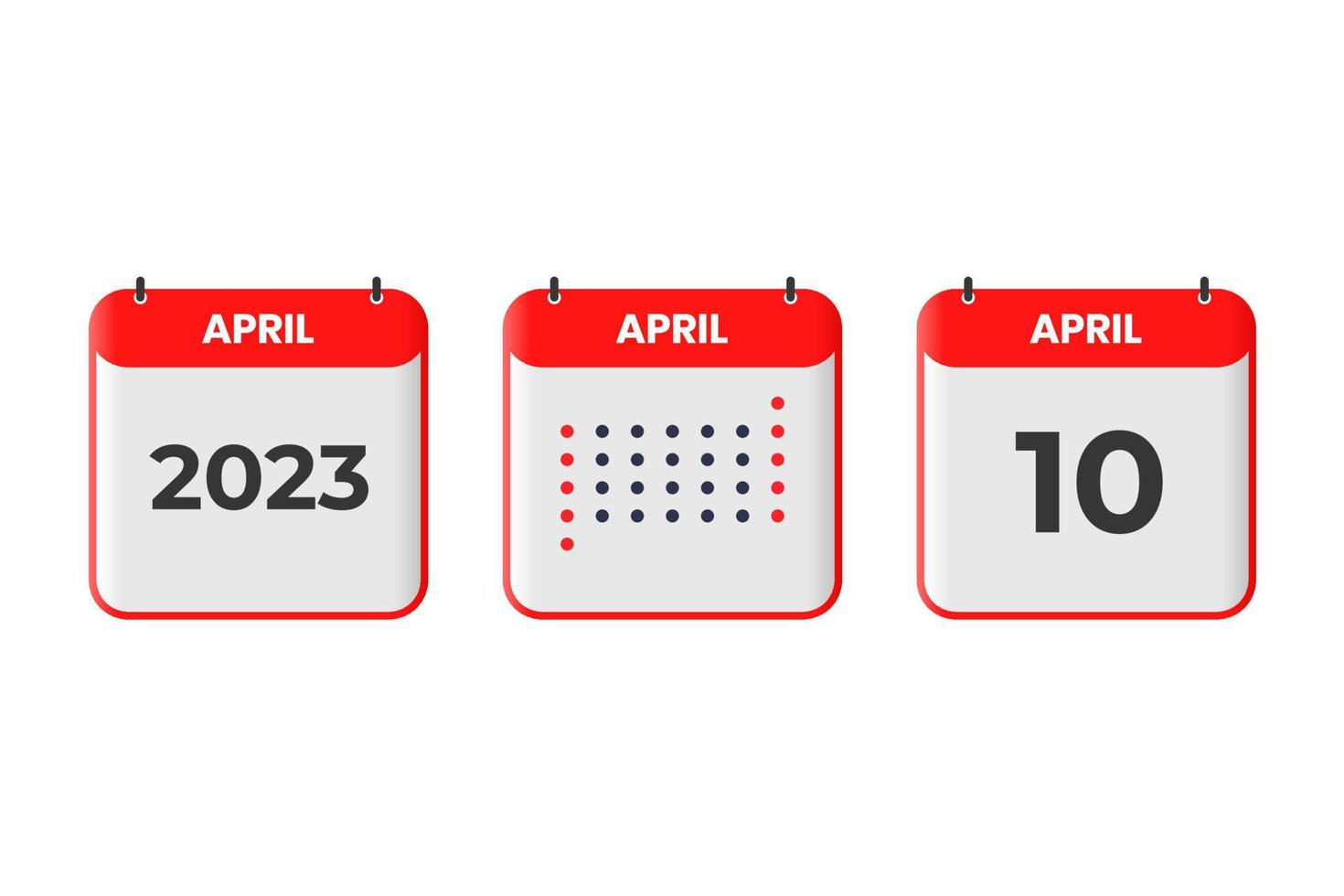 10 de abril icono de diseño de calendario. calendario 2023, cita, concepto de fecha importante vector