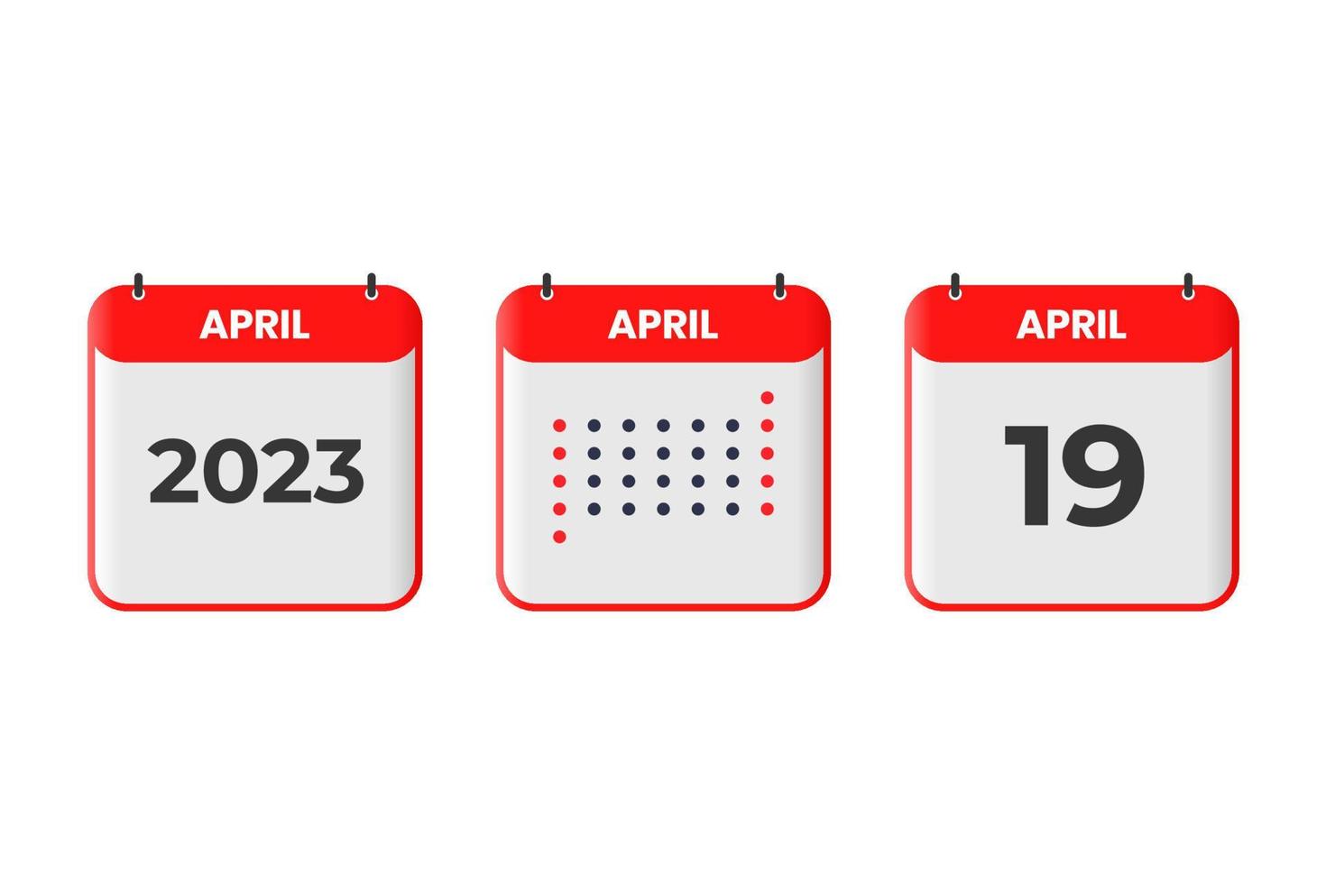 19 de abril icono de diseño de calendario. calendario 2023, cita, concepto de fecha importante vector