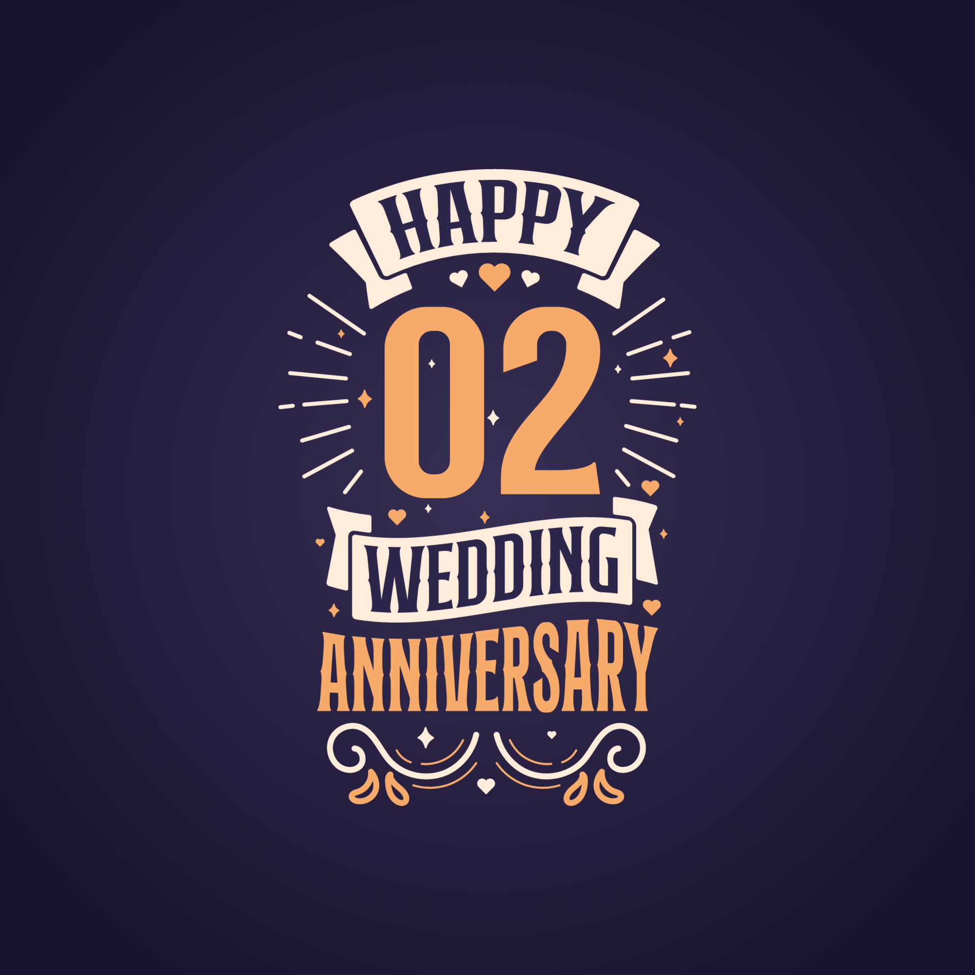 Happy 2nd wedding anniversary quote lettering design. 2 years