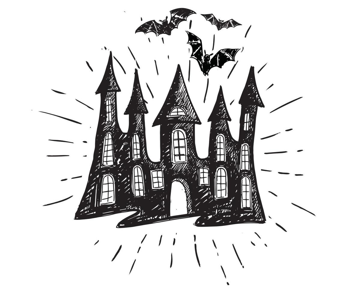 Halloween, Old house. Hand drawn illustration. Vector