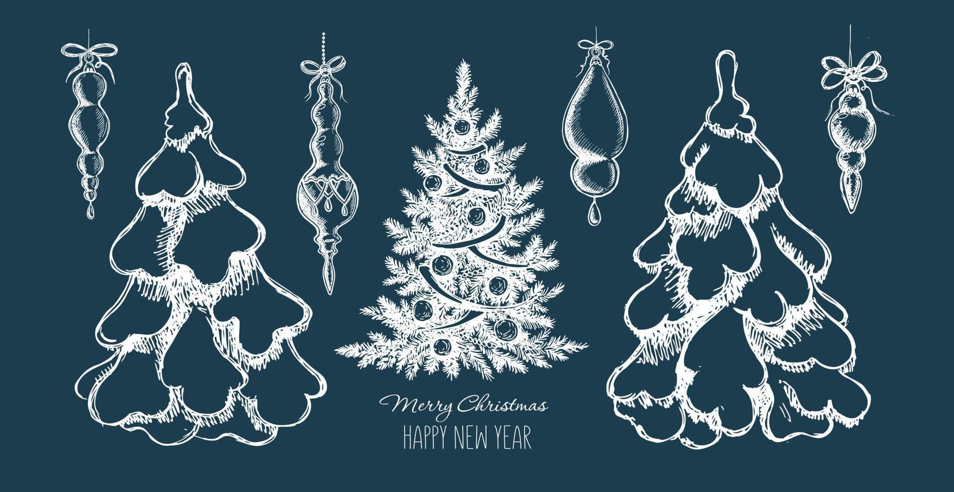 conjunto de árbol de navidad. ilustración dibujada a mano. vector. vector