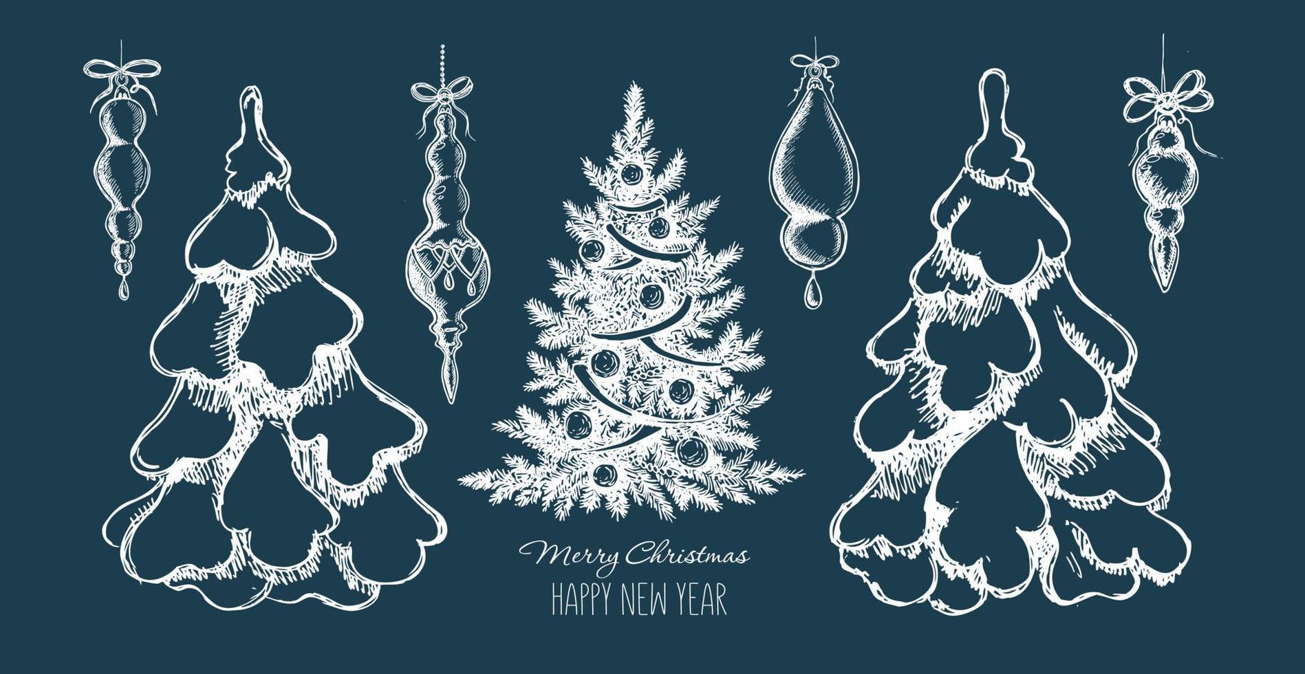 Christmas tree set. Hand drawn illustration. Vector. vector