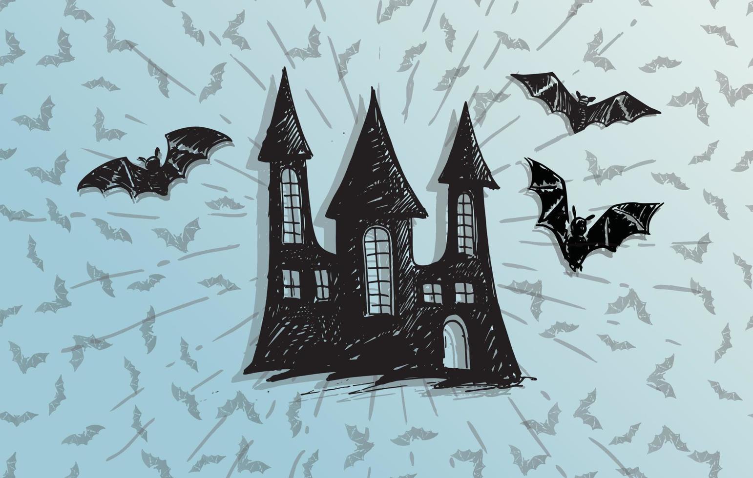 Halloween, Old house. Hand drawn illustration. Vector