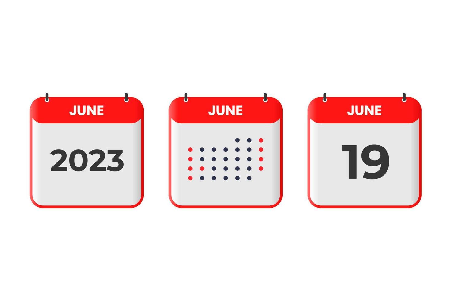 19 de junio icono de diseño de calendario. calendario 2023, cita, concepto de fecha importante vector