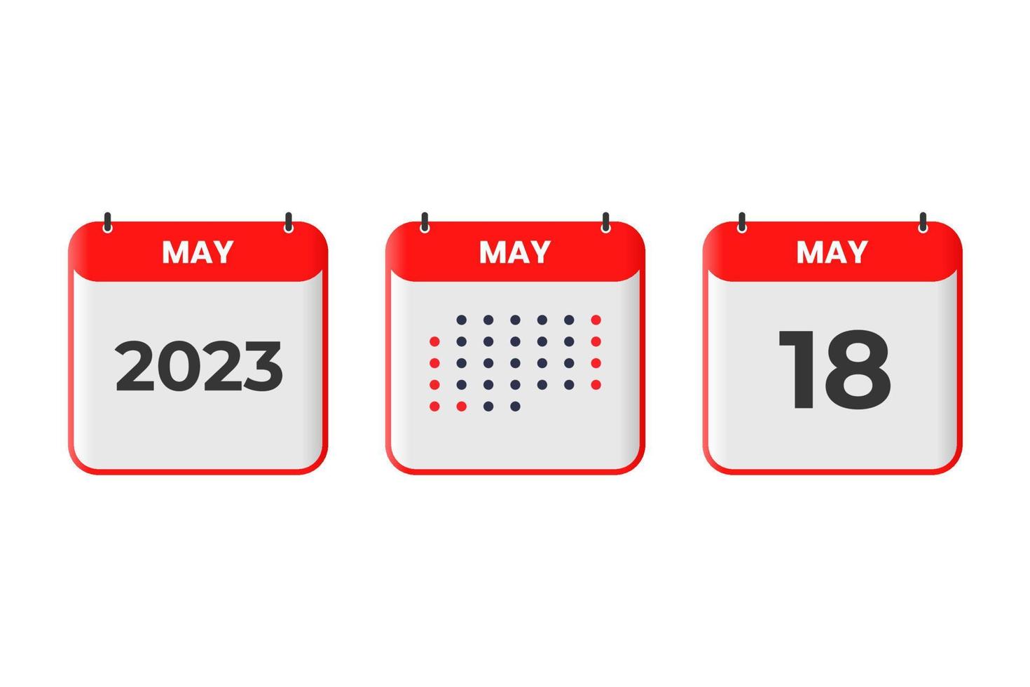 icono de diseño de calendario del 18 de mayo. calendario 2023, cita, concepto de fecha importante vector