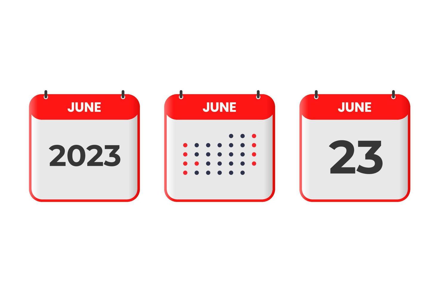 23 de junio icono de diseño de calendario. calendario 2023, cita, concepto de fecha importante vector