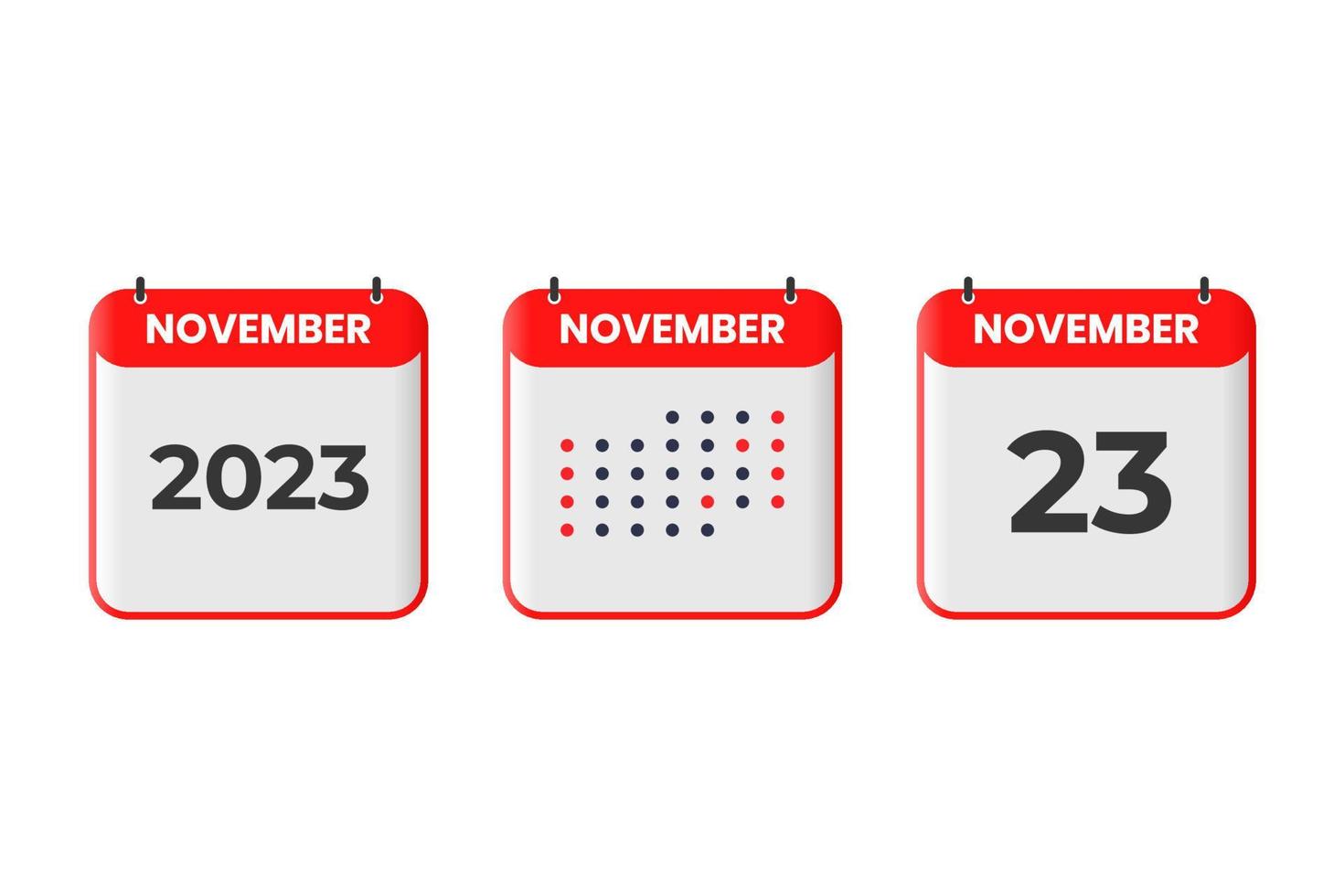 November 23 calendar design icon. 2023 calendar schedule, appointment, important date concept vector
