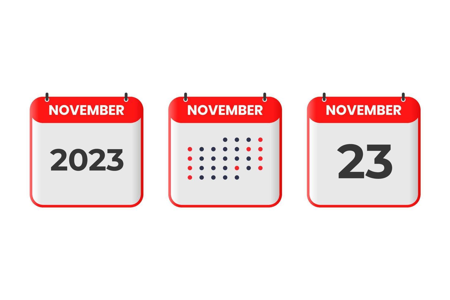 23 de noviembre icono de diseño de calendario. calendario 2023, cita, concepto de fecha importante vector