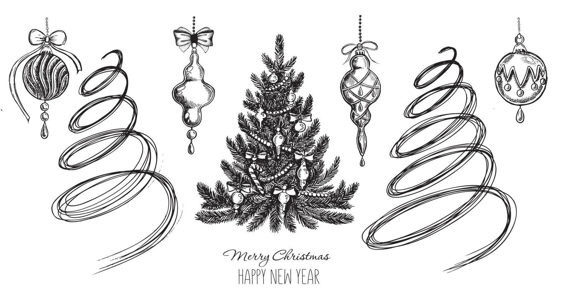 Christmas tree, hand drawn style, vector illustration