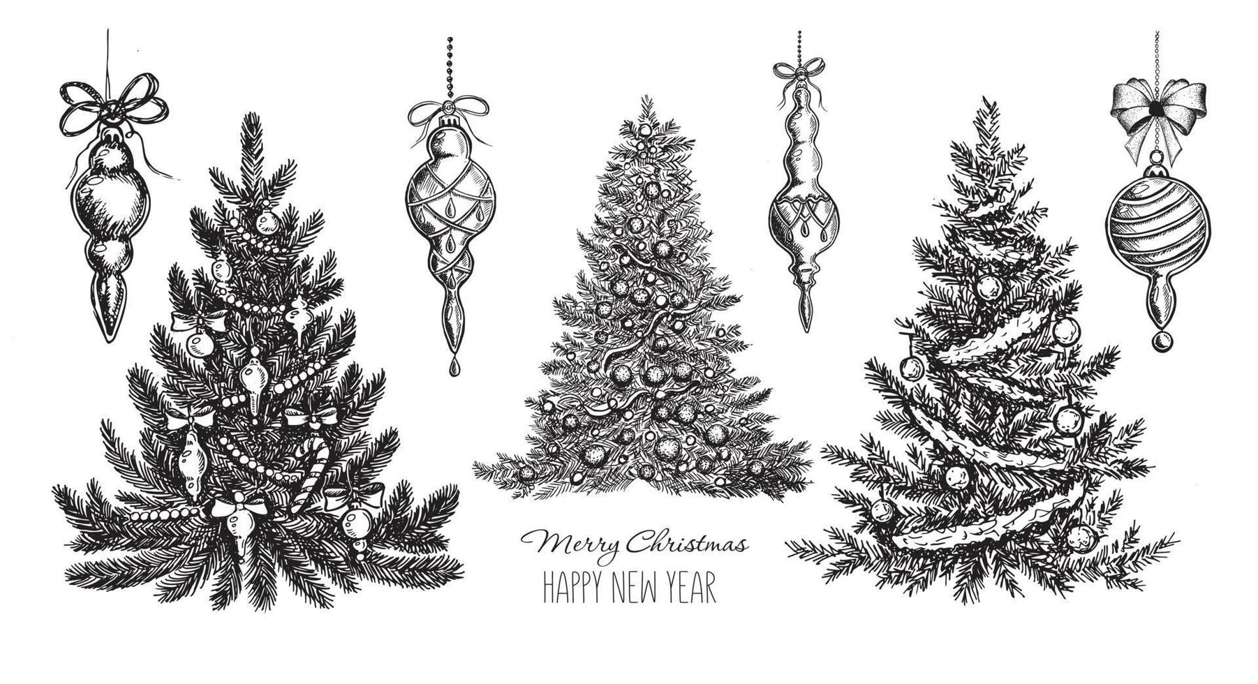 árbol de navidad, estilo dibujado a mano, ilustración vectorial vector