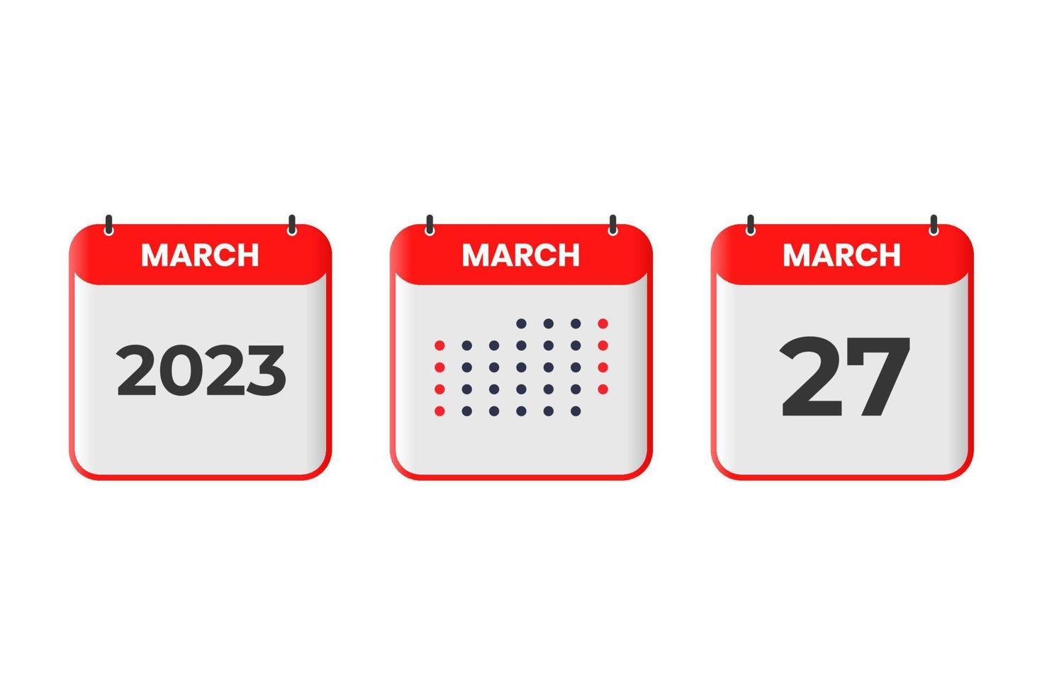 March 27 calendar design icon. 2023 calendar schedule, appointment, important date concept vector