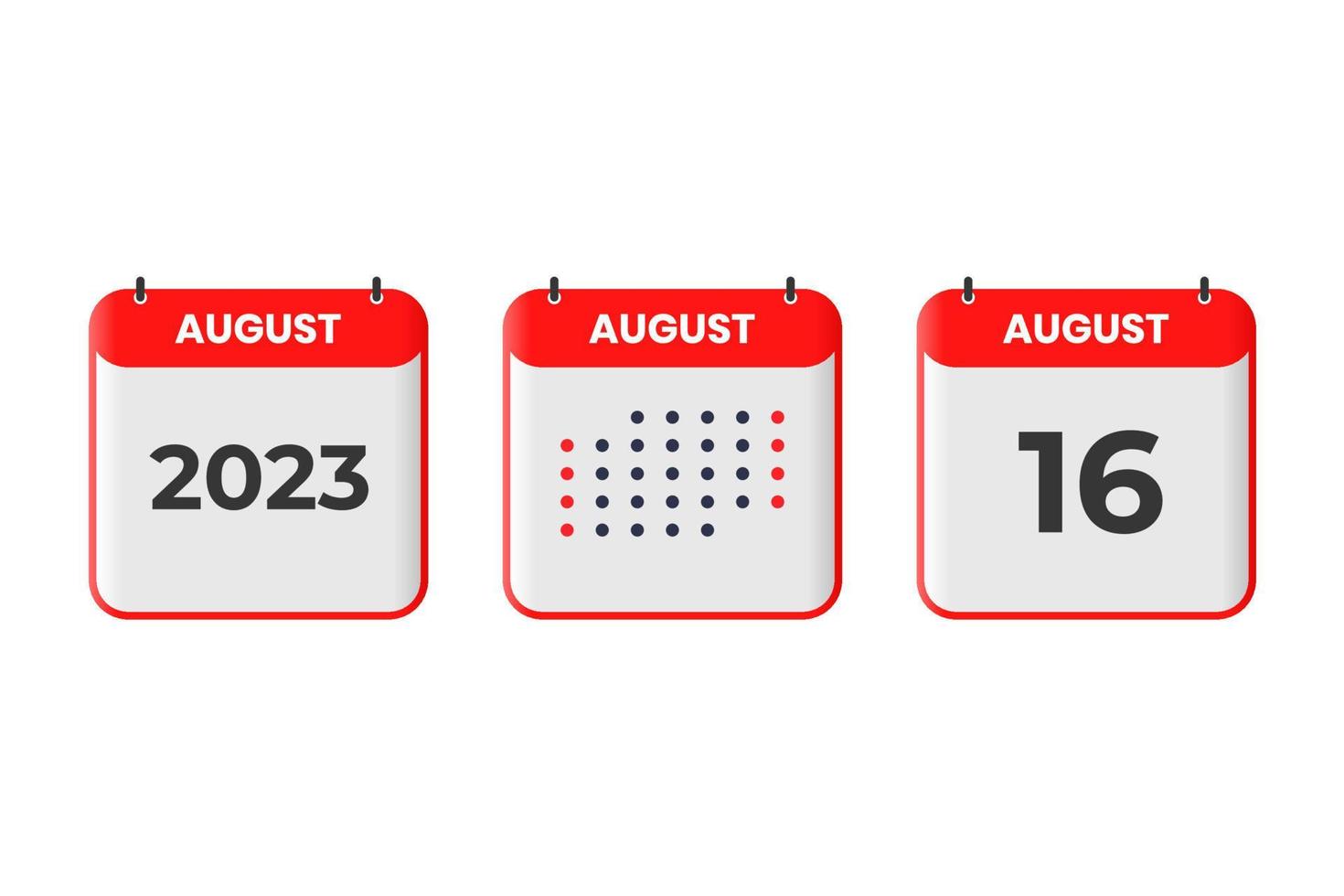 16 de agosto icono de diseño de calendario. calendario 2023, cita, concepto de fecha importante vector