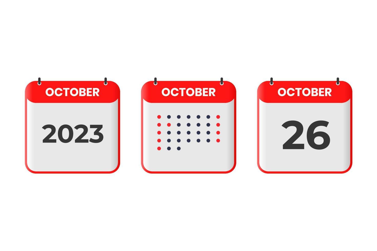 26 de octubre icono de diseño de calendario. calendario 2023, cita, concepto de fecha importante vector
