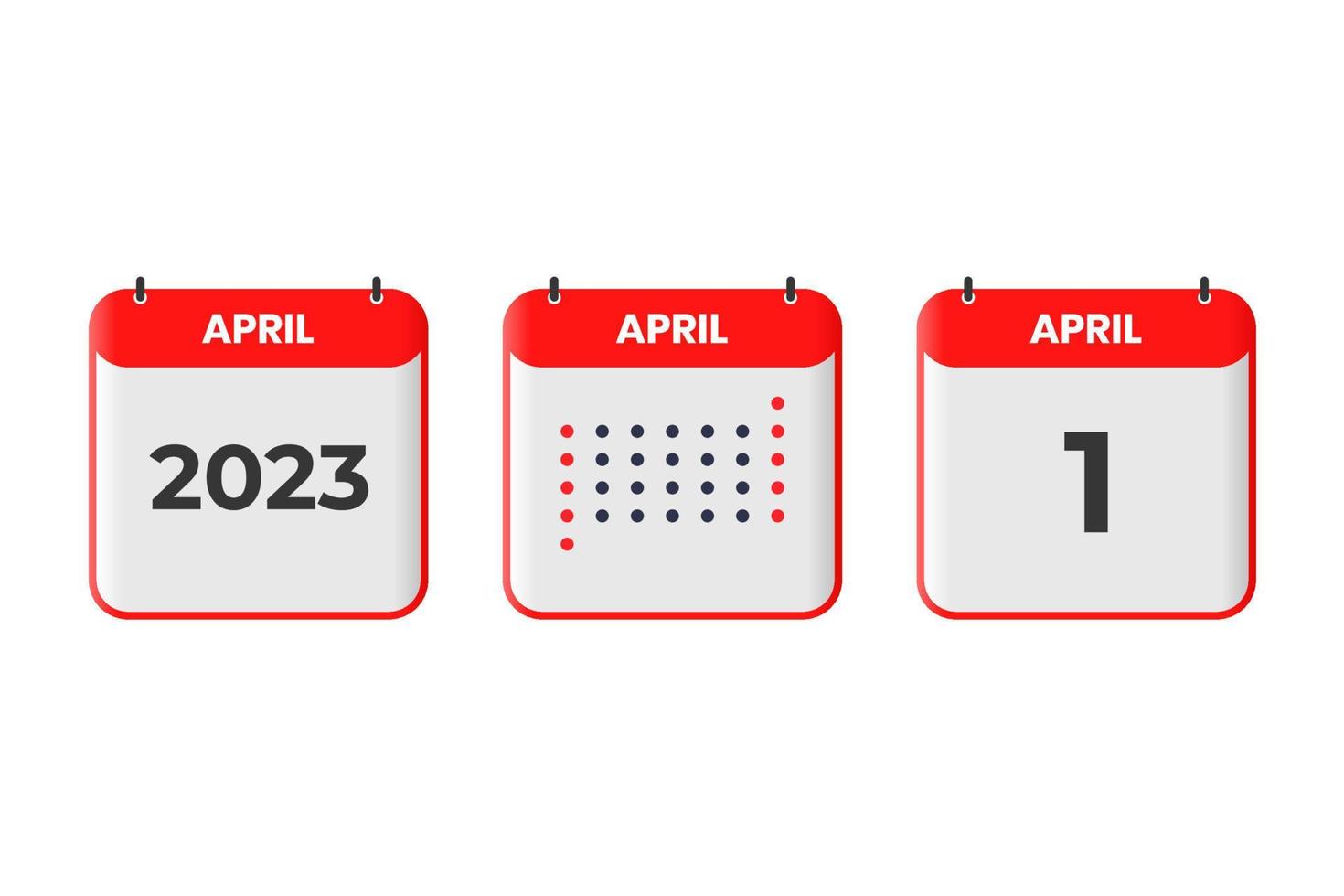 1 de abril icono de diseño de calendario. calendario 2023, cita, concepto de fecha importante vector