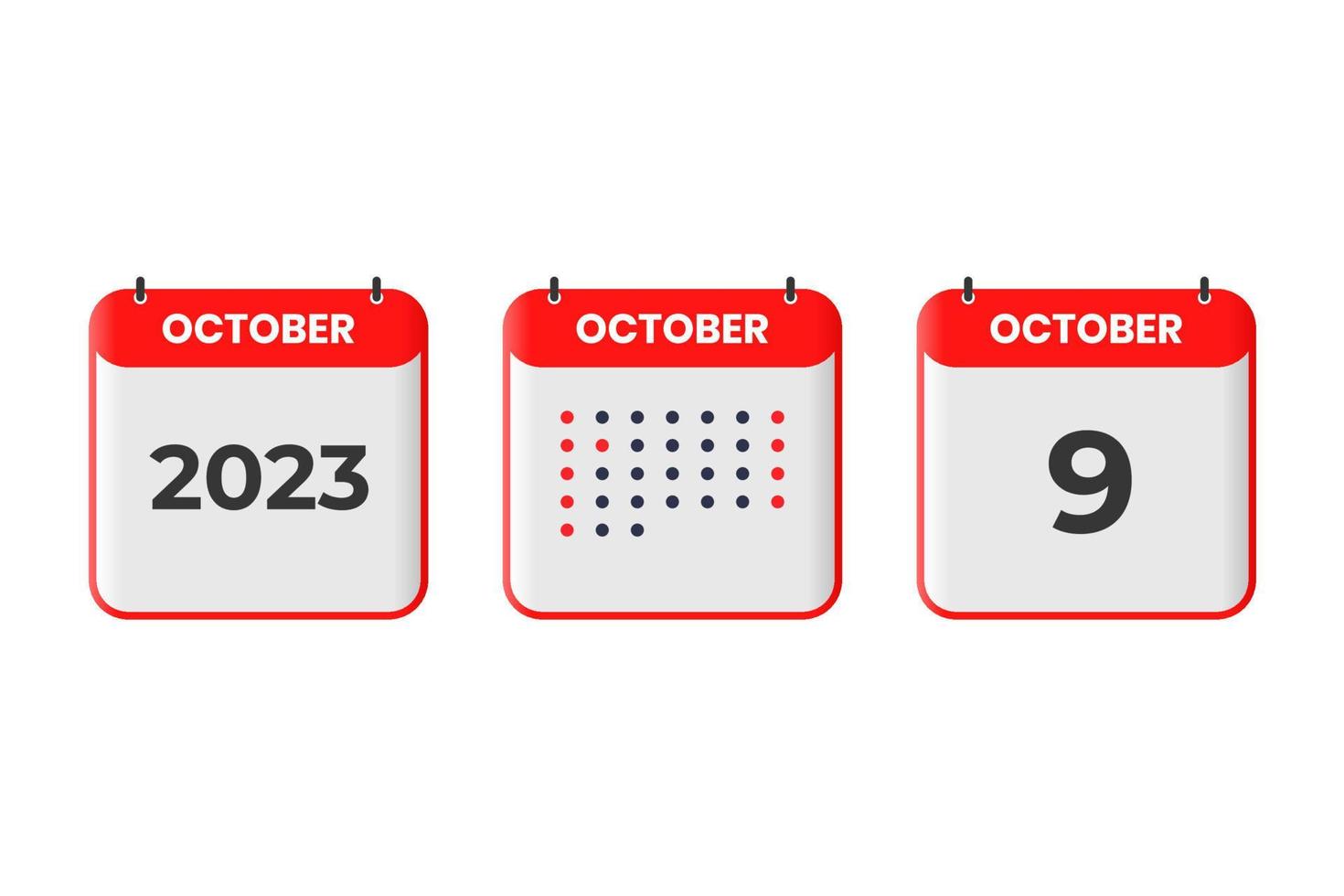 October 9 calendar design icon. 2023 calendar schedule, appointment, important date concept vector