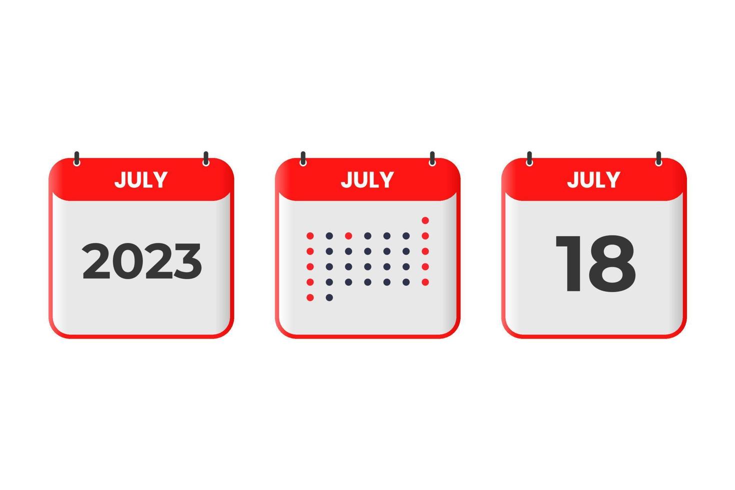 July 18 calendar design icon. 2023 calendar schedule, appointment, important date concept vector