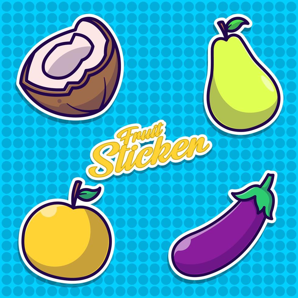 Fruit Sticker Cartoon Illustration Pack vector