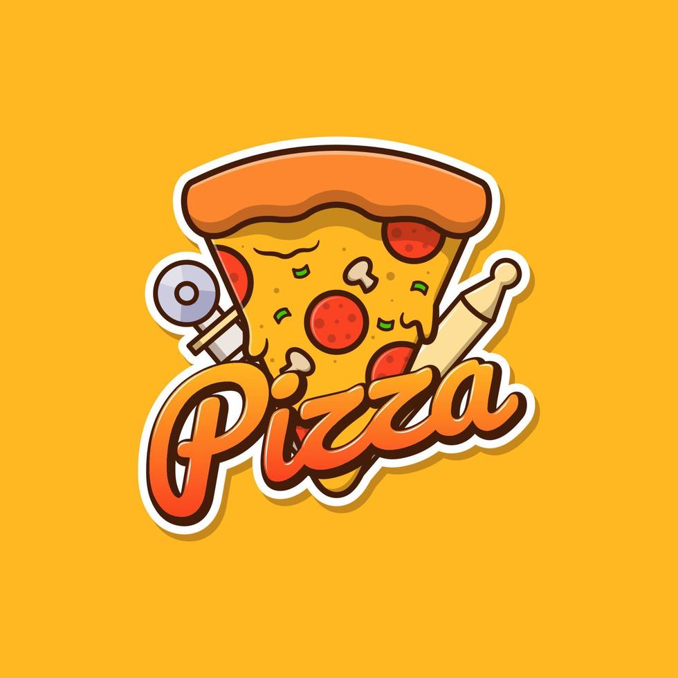 rebanada de pizza logo ilustración de dibujos animados vector