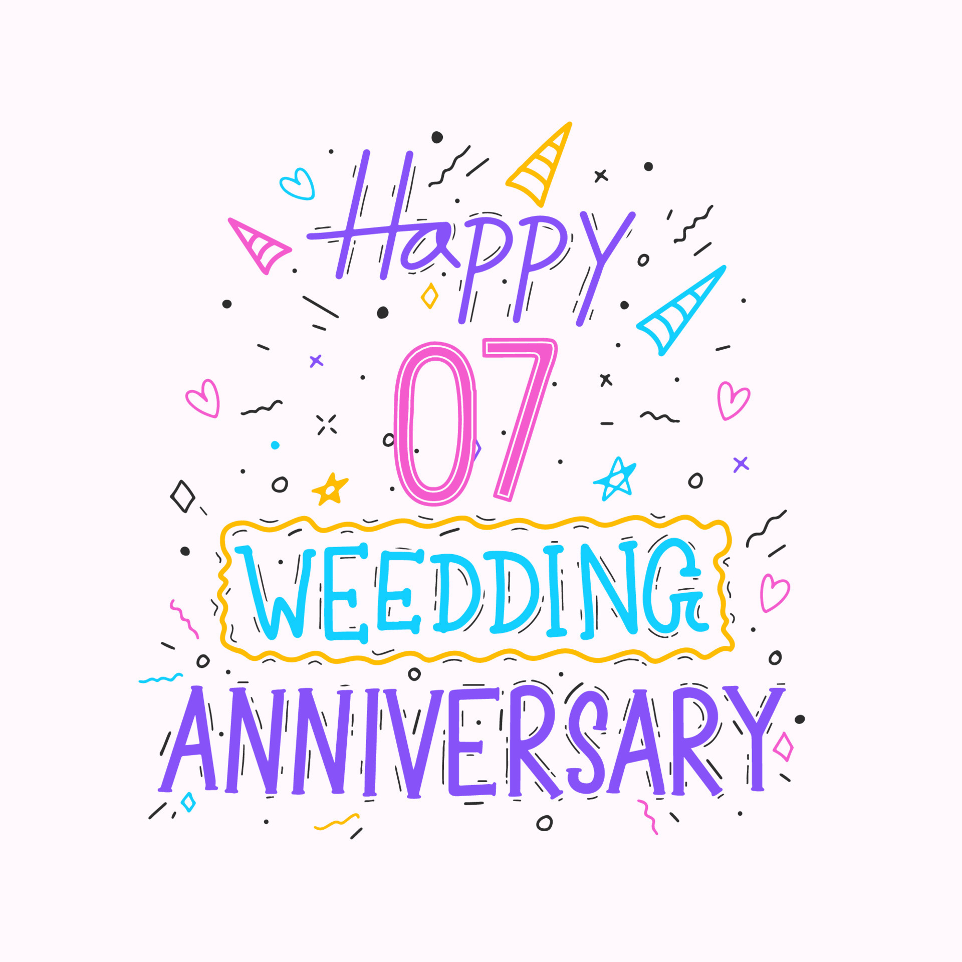 Happy 7th wedding anniversary hand lettering. 7 years anniversary  celebration hand drawing typography design 12993602 Vector Art at Vecteezy