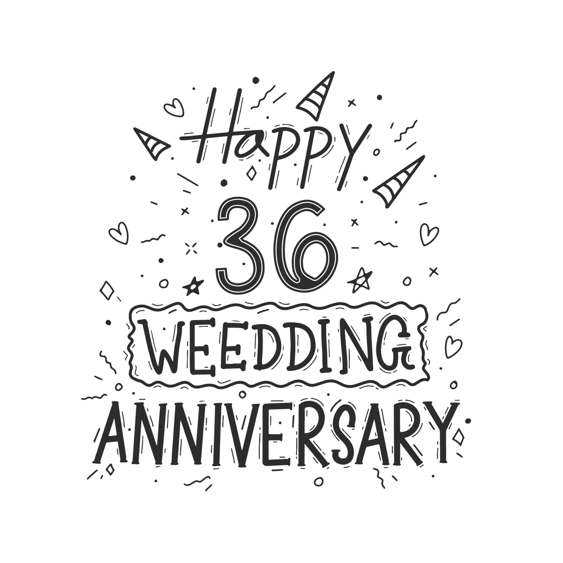 36 years anniversary celebration hand drawing typography design. Happy