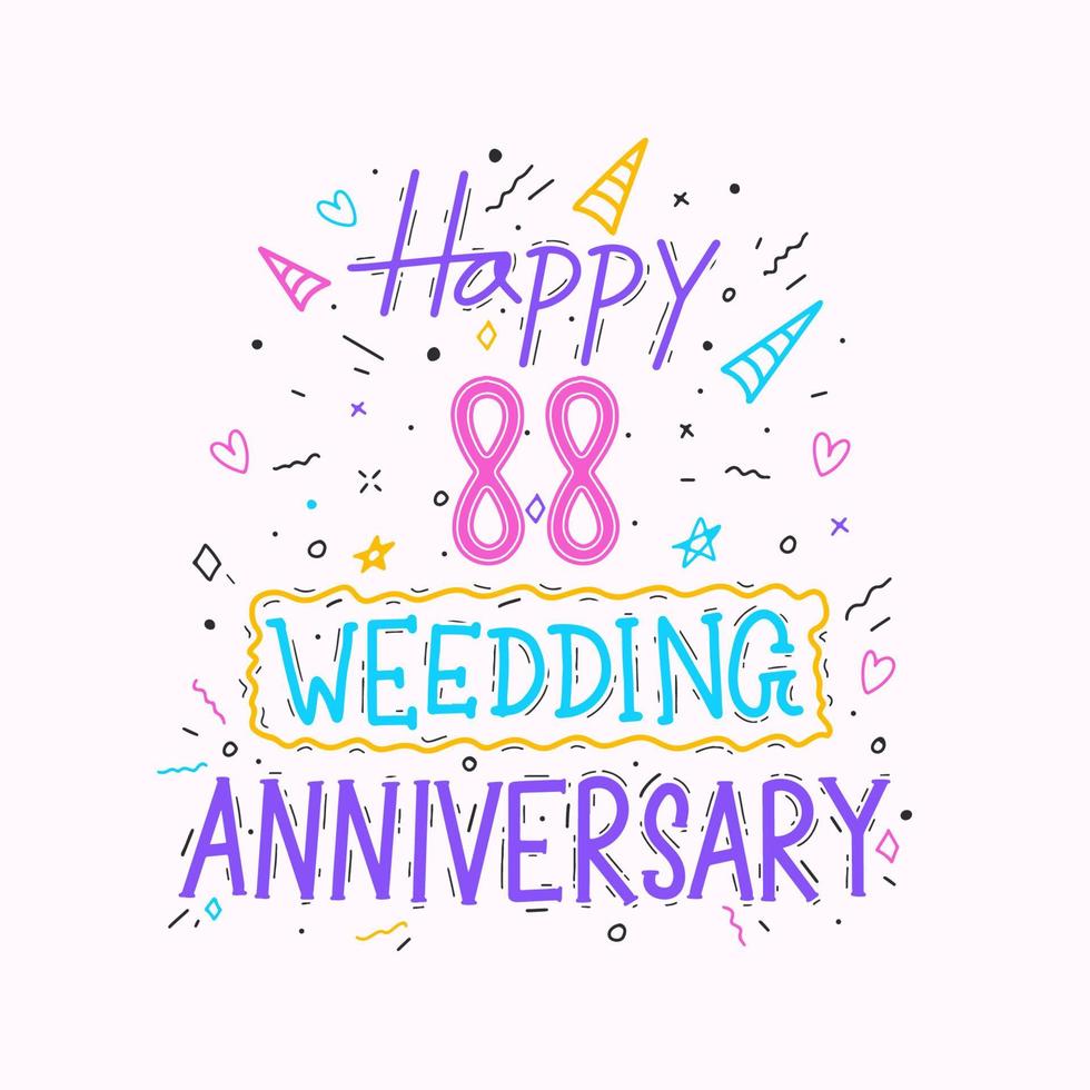 Happy 88th wedding anniversary hand lettering. 88 years anniversary celebration hand drawing typography design vector